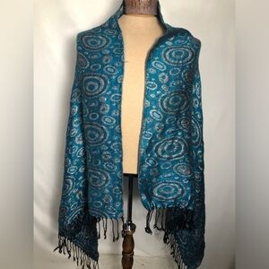 Womens Reversable Blue & Silver Scarf / Wrap. 60” long.